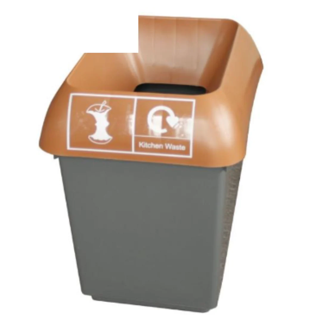 30L Recycling Bin with Brown Lid & Kitchen Waste Logo x Case of 1