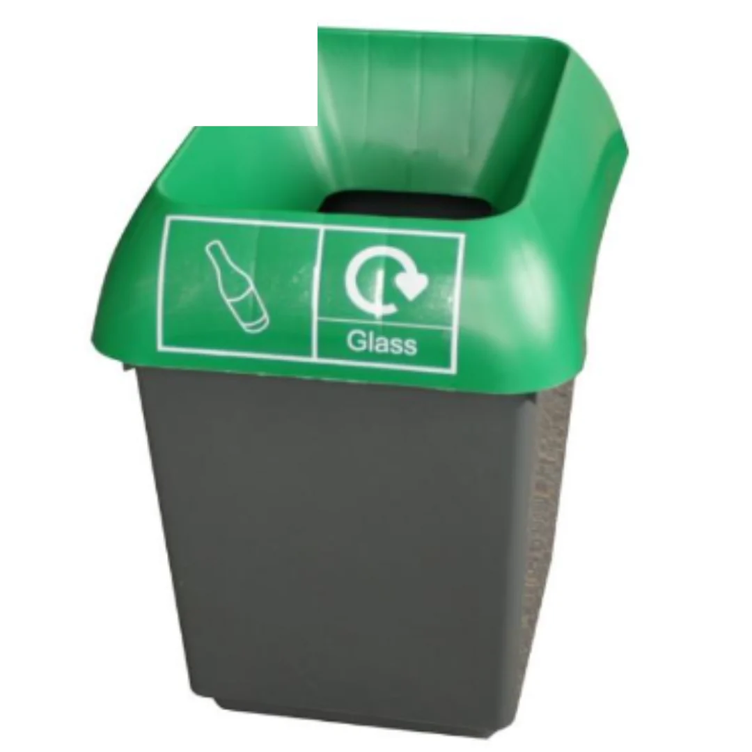 30L Recycling Bin with Green Lid & Glass Logo x Case of 1