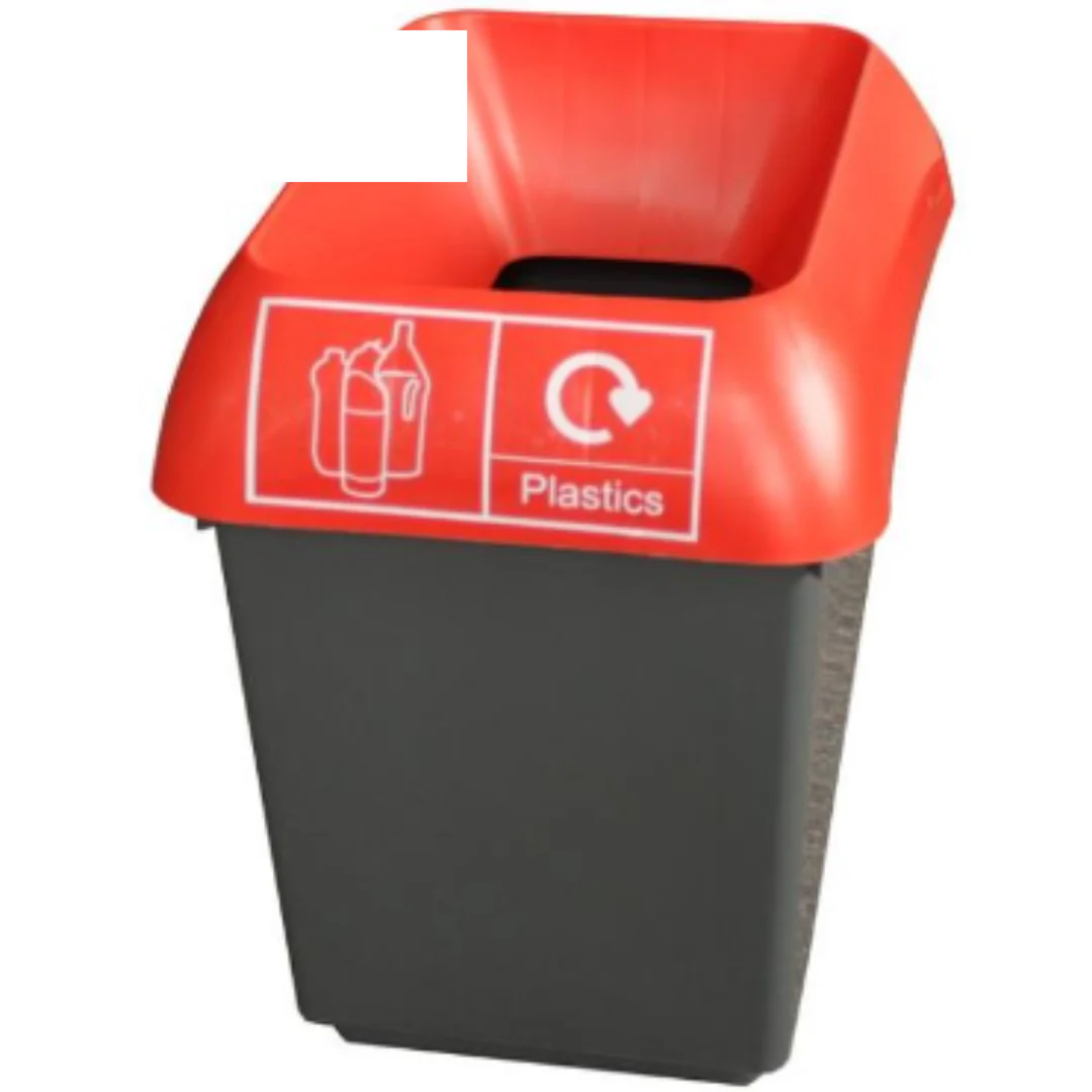 30L Recycling Bin with Red Lid & Plastics Logo x Case of 1