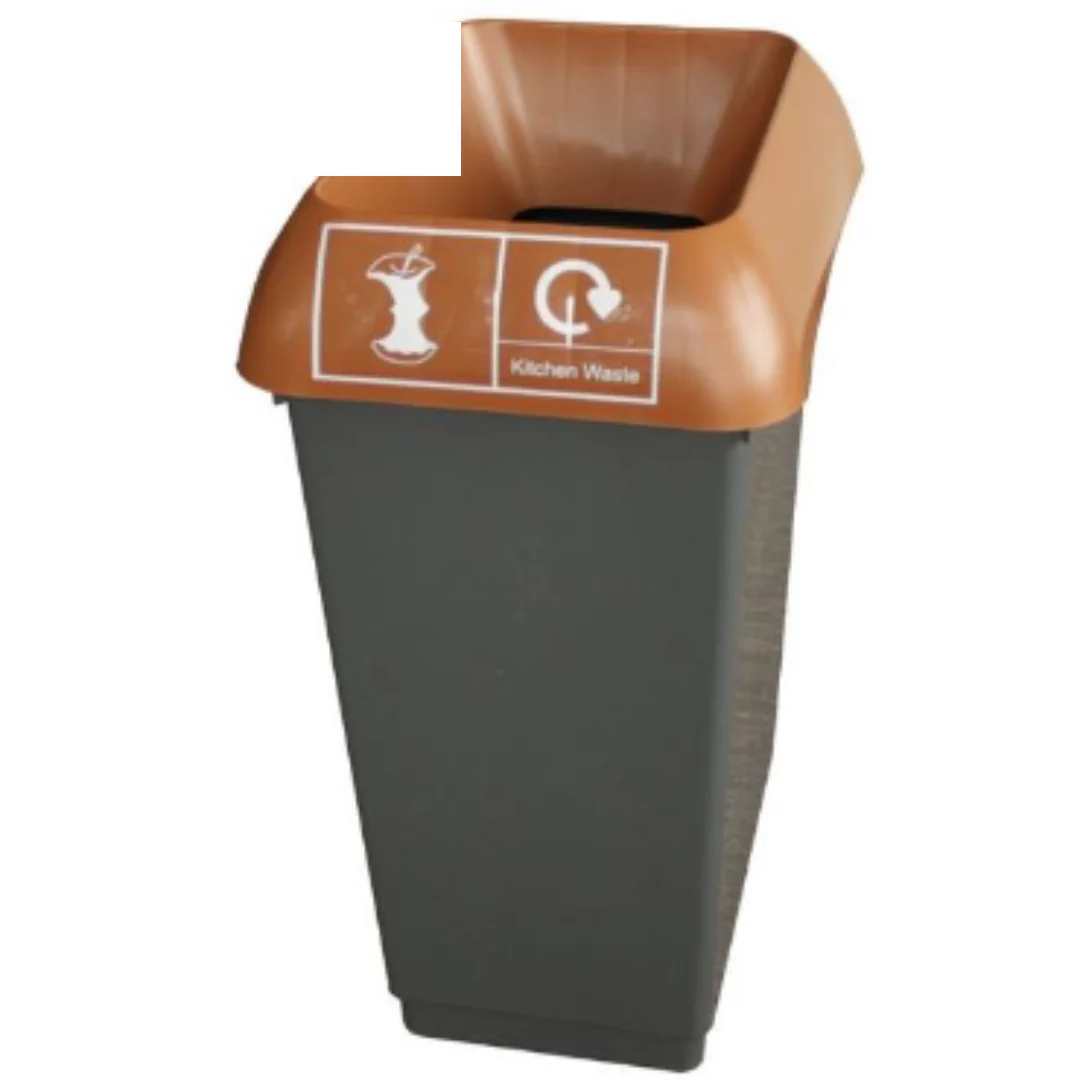 50L Recycling Bin with Brown Lid & Kitchen Waste Logo x Case of 1