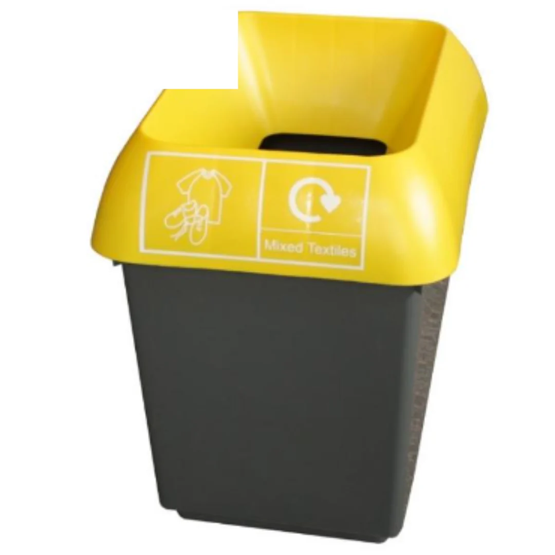 50L Recycling Bin with Yellow Lid & Textiles Logo x Case of 1
