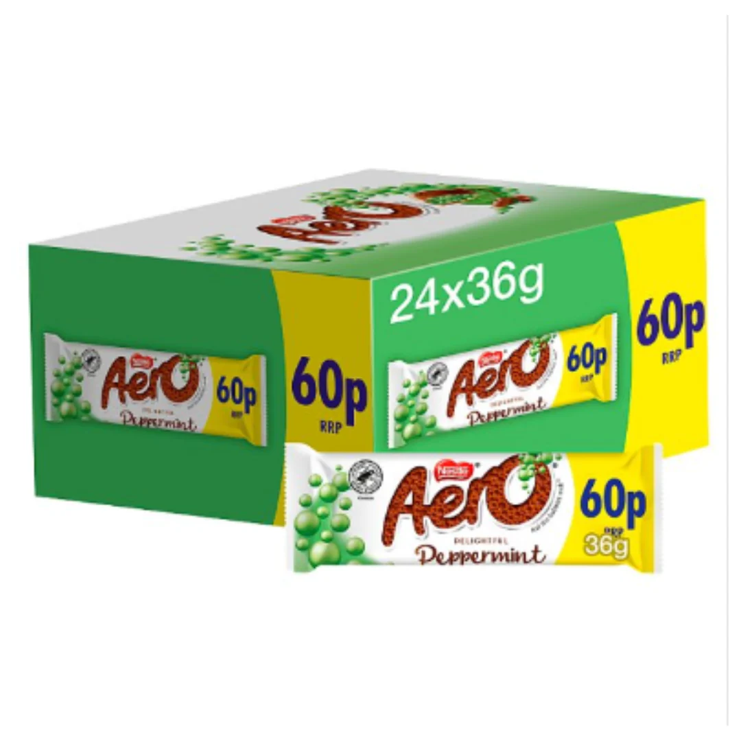 Aero Bubbly Peppermint Mint Chocolate Bar 36g x Case of 24
