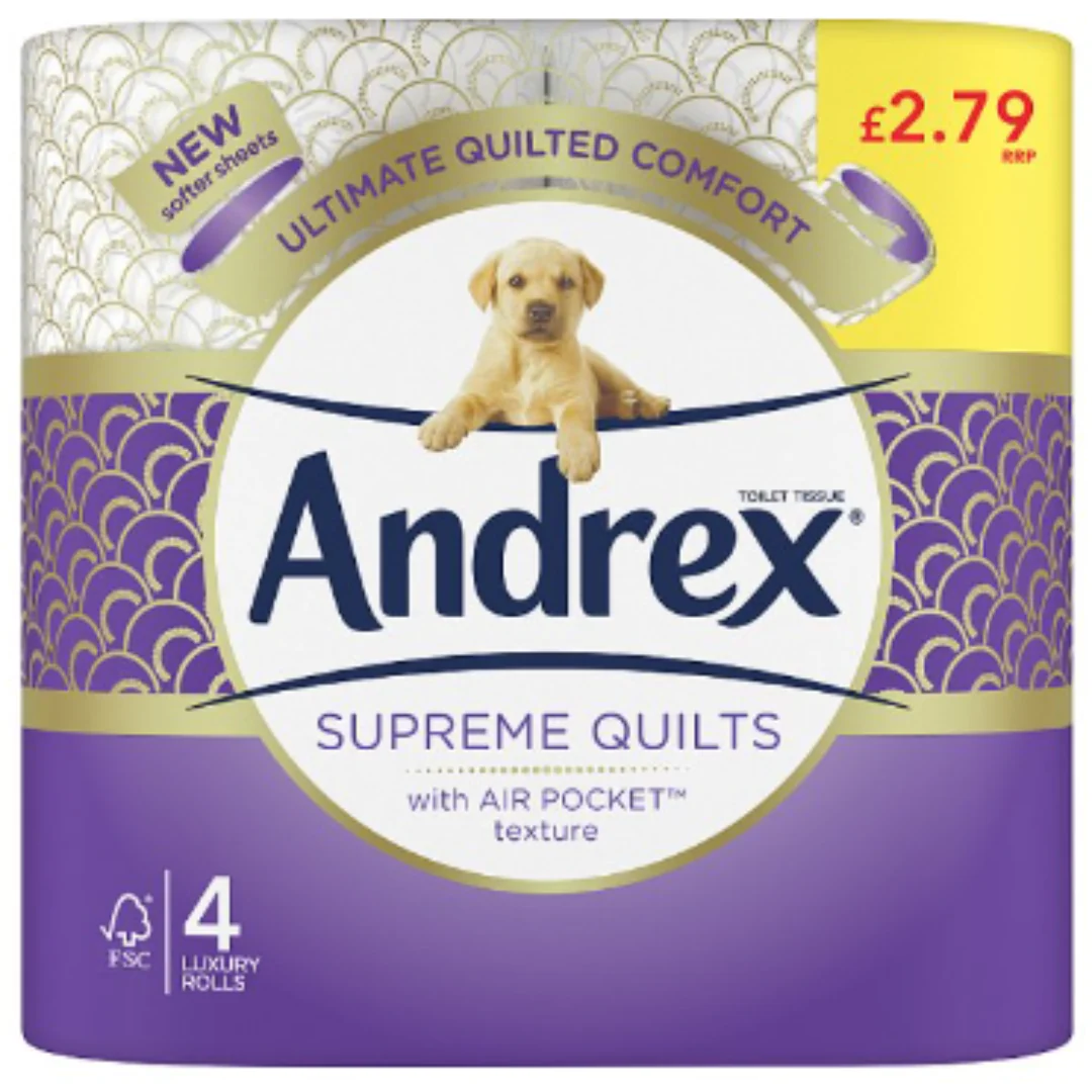 Andrex Supreme Quilts Toilet Tissue, 4 Quilted Toilet Rolls x Case of 6