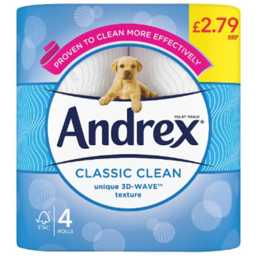 Andrex Classic Clean Toilet Tissue, 4 Toilet Rolls x Case of 6