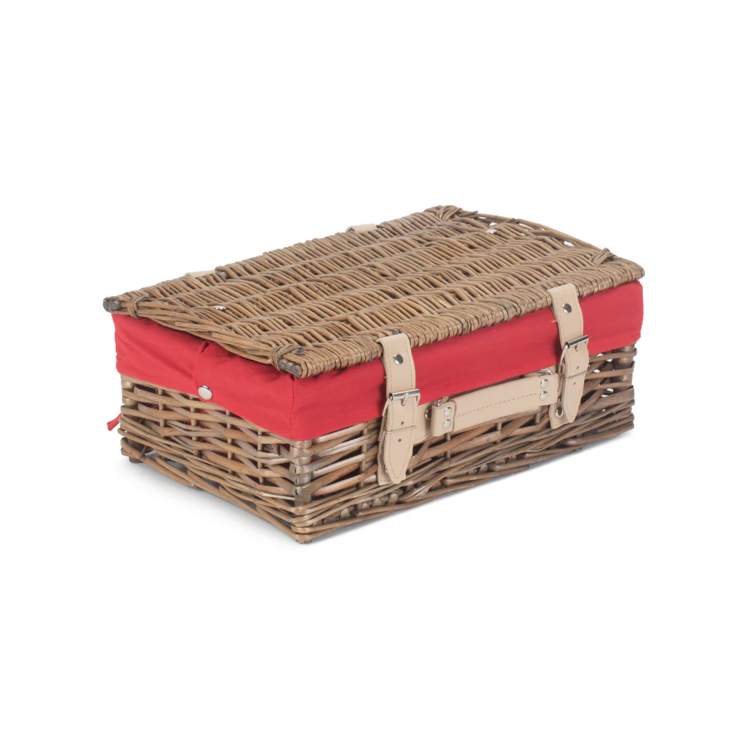 14" Antique Wash Split Willow Hamper With Red Lining