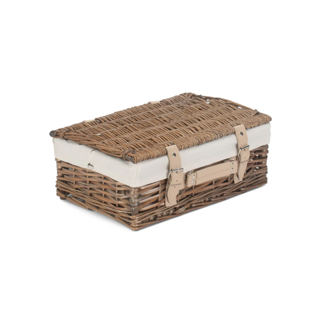 14" Antique Wash Split Willow Hamper With White Lining