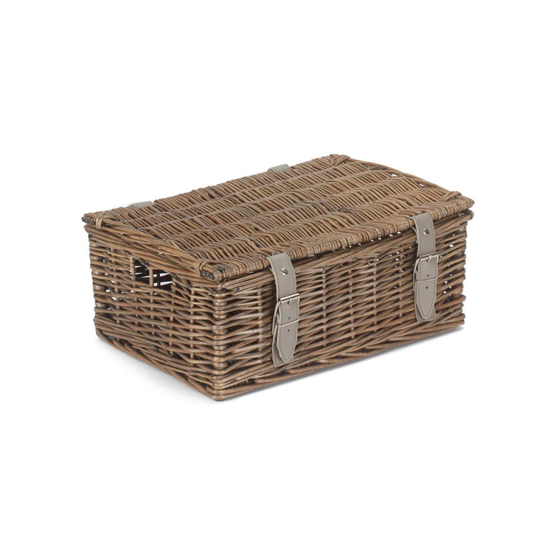 14 Inch Empty Wicker Hamper Basket - Antique Wash - Unlined