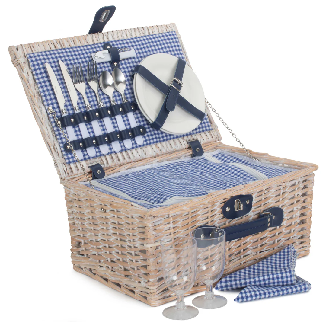 Blue & White Gingham 2 Person Fitted Hamper