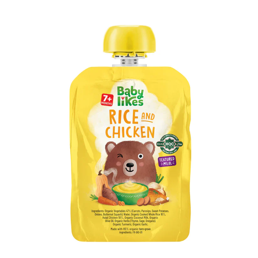 Baby Likes Halal Organic 7+ Months Baby Food 130gr | Rice and Chicken x 10 pack