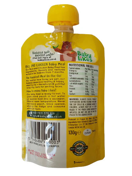 Baby Likes Halal Organic 7+ Months Baby Food 130gr | Rice and Chicken x 10 pack - Image 2