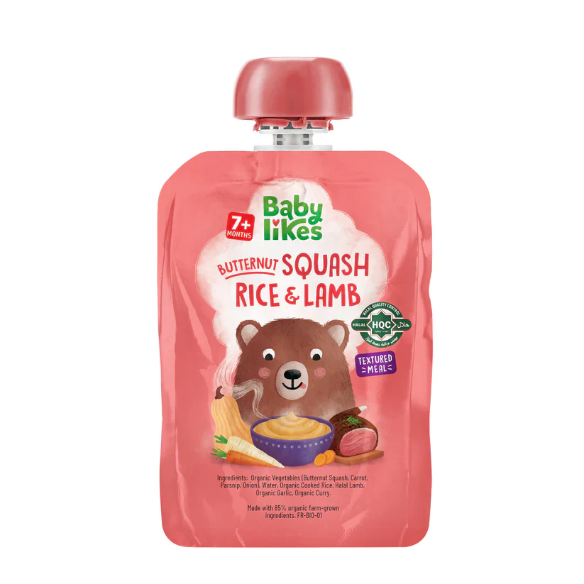 Baby Likes Halal Organic 7+ Months Baby Food 130gr | Butternut Squash, Rice and Lamb x 10 pack
