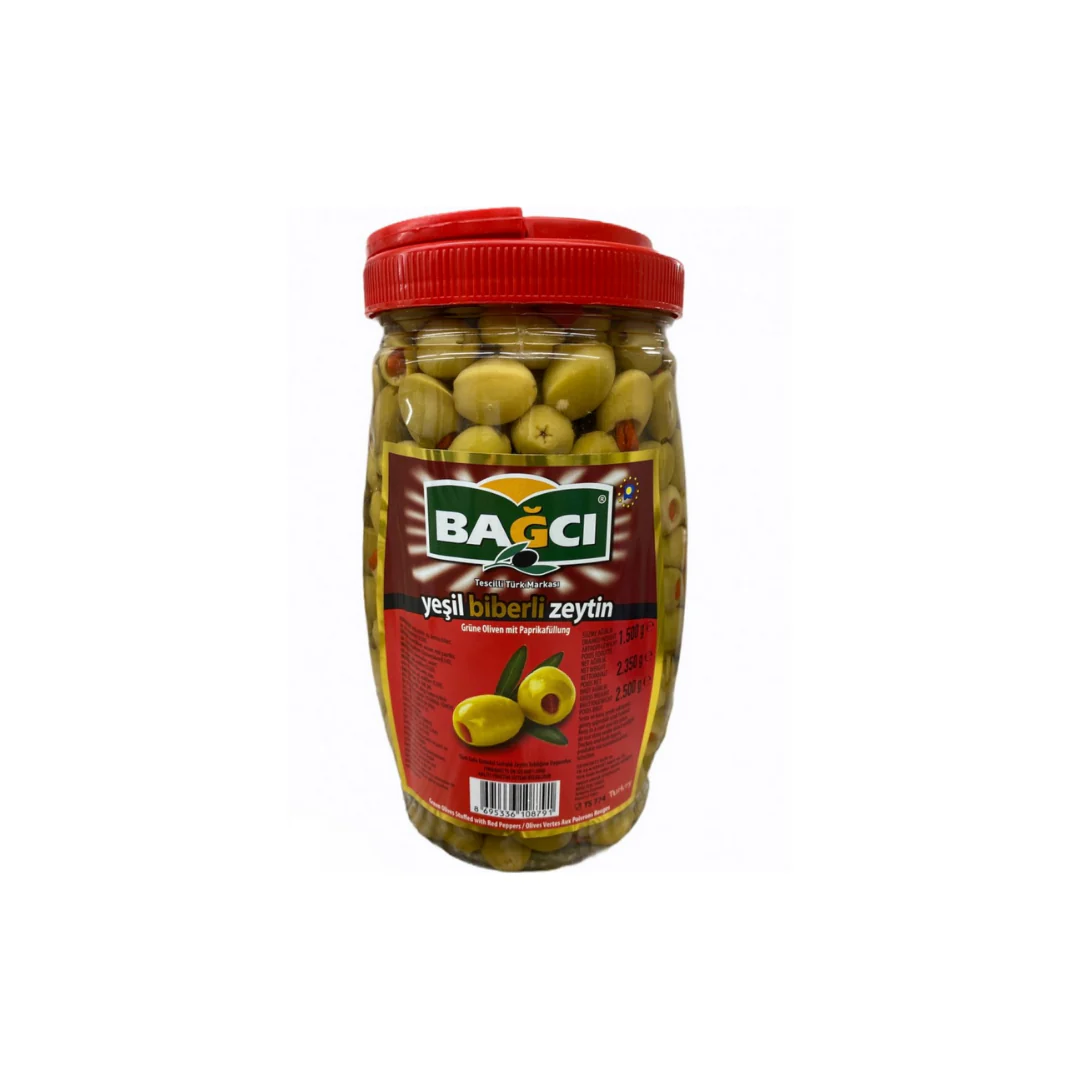 Bagci Green Olives Stuffed Paprika (Biberli) 1.5Kg