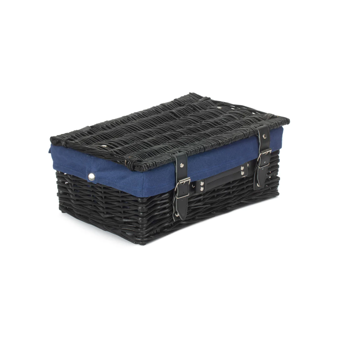 14" Black Hamper With Navy Blue Lining