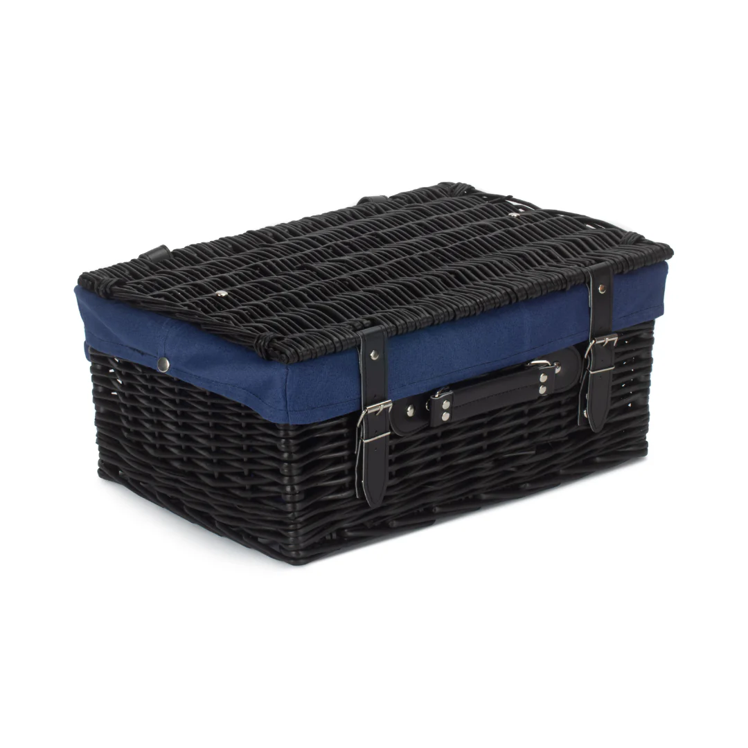 16" Black Hamper With Navy Blue Lining