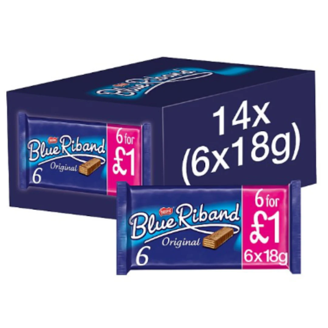 Blue Riband Milk Chocolate Caramel Wafer Biscuit Multipack 6 Pack x Case of 144