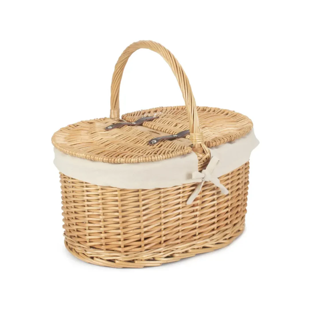 Buff Oval Picnic Basket With White Lining