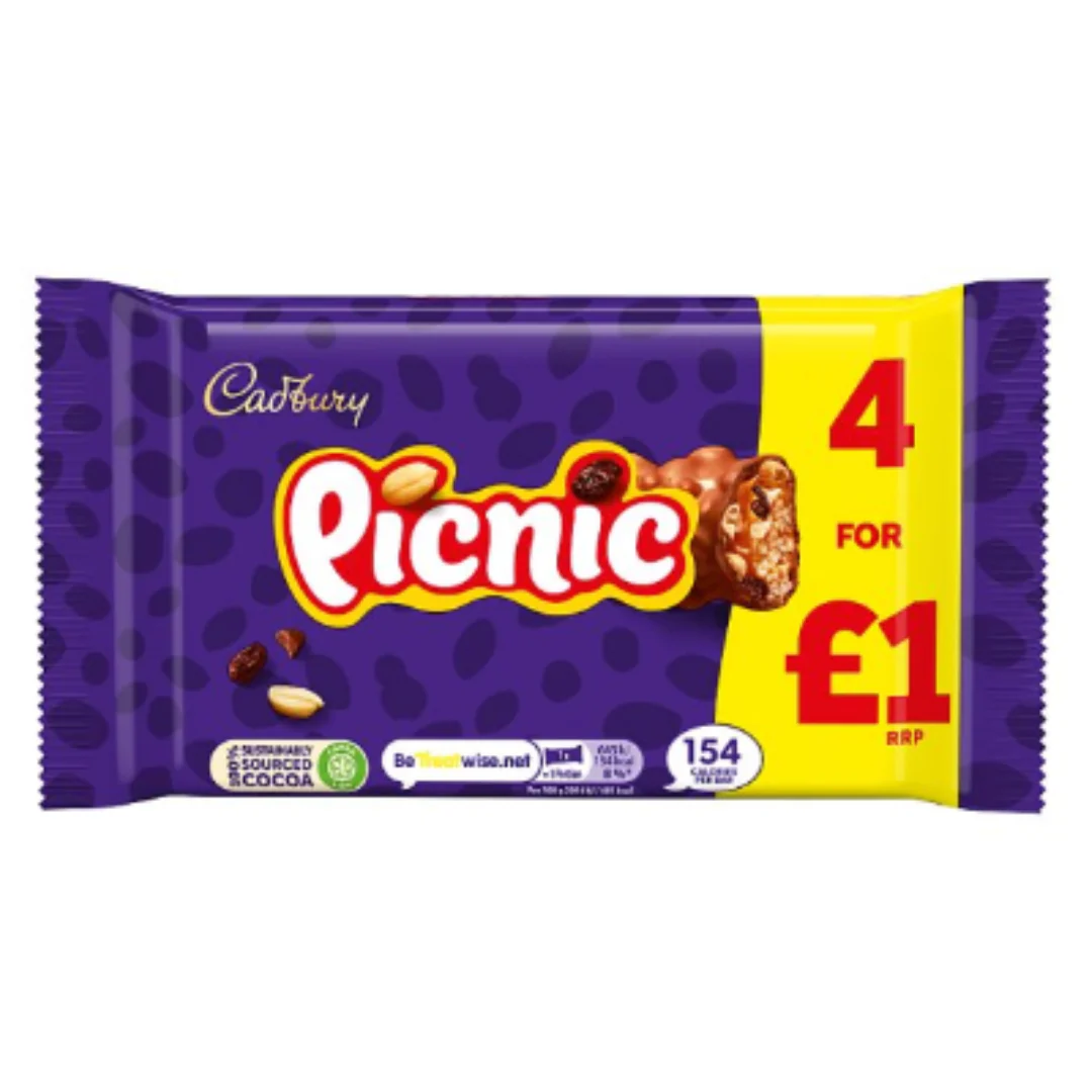 Cadbury Picnic Chocolate Bar 4 Pack 128g x Case of 10