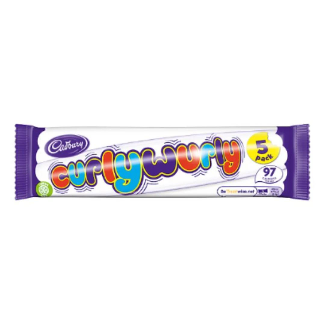 Cadbury Curly Wurly Chocolate Bar 5 Pack 107.5g x Case of 28