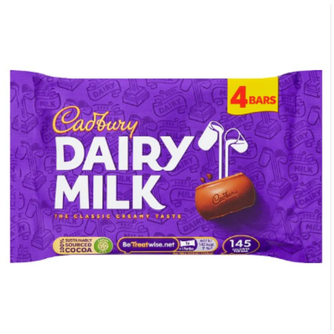 Cadbury Dairy Milk Chocolate Bar 4 Pack 108.8g x Case of 14