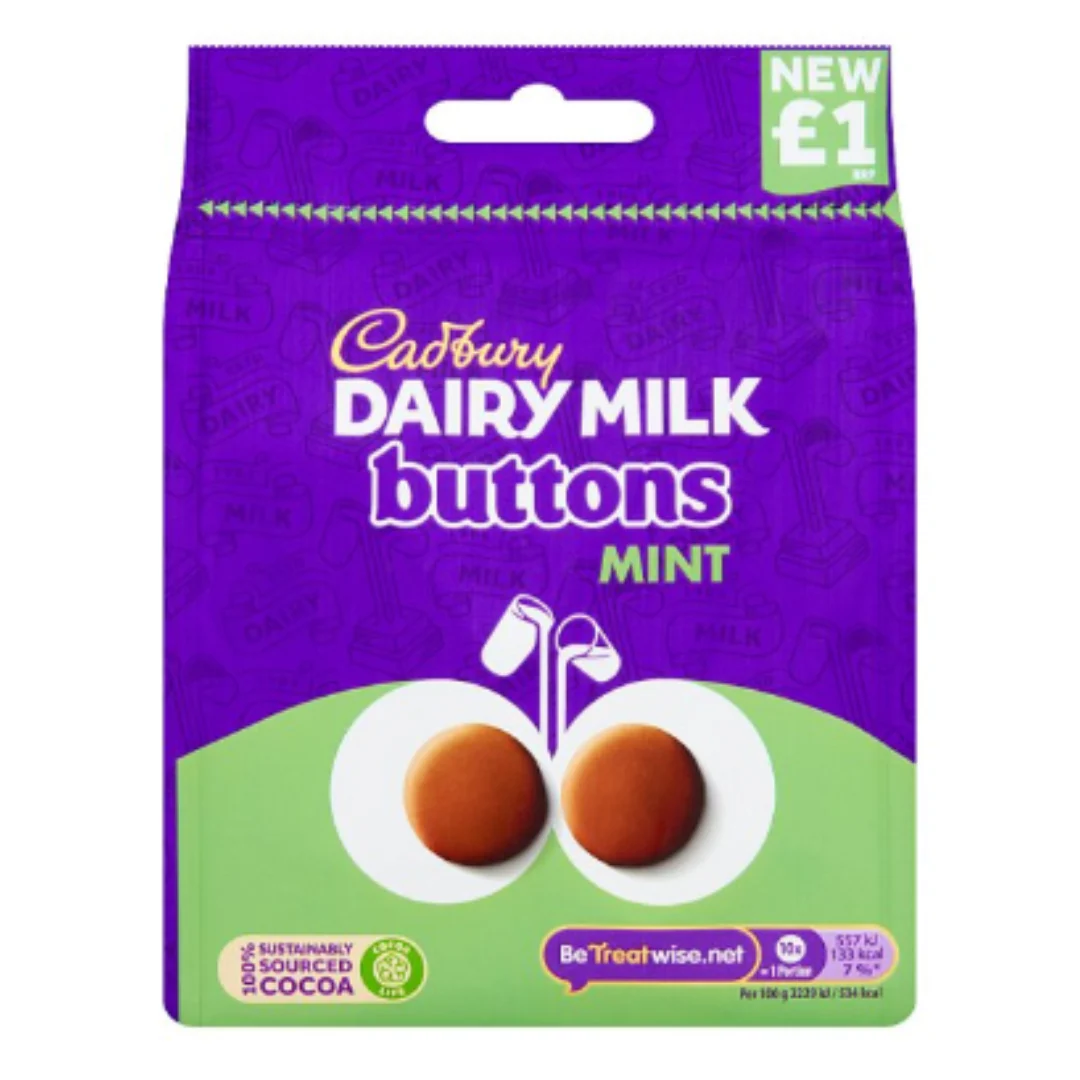 Cadbury Dairy Milk Buttons Mint Chocolate Bag 95g x Case of 10