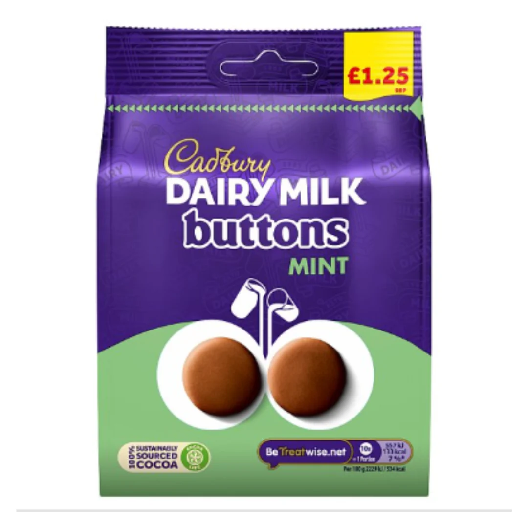 Cadbury Dairy Milk Buttons Mint Chocolate Bag 95g x Case of 10