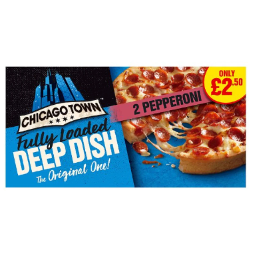 CHICAGO TOWN 2 Fully Loaded Deep Dish Pepperoni Pizzas 310g x 12 Packs