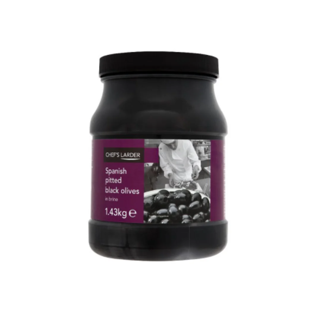 Chef's Larder Spanish Pitted Black Olives in Brine 1.43kg x 6