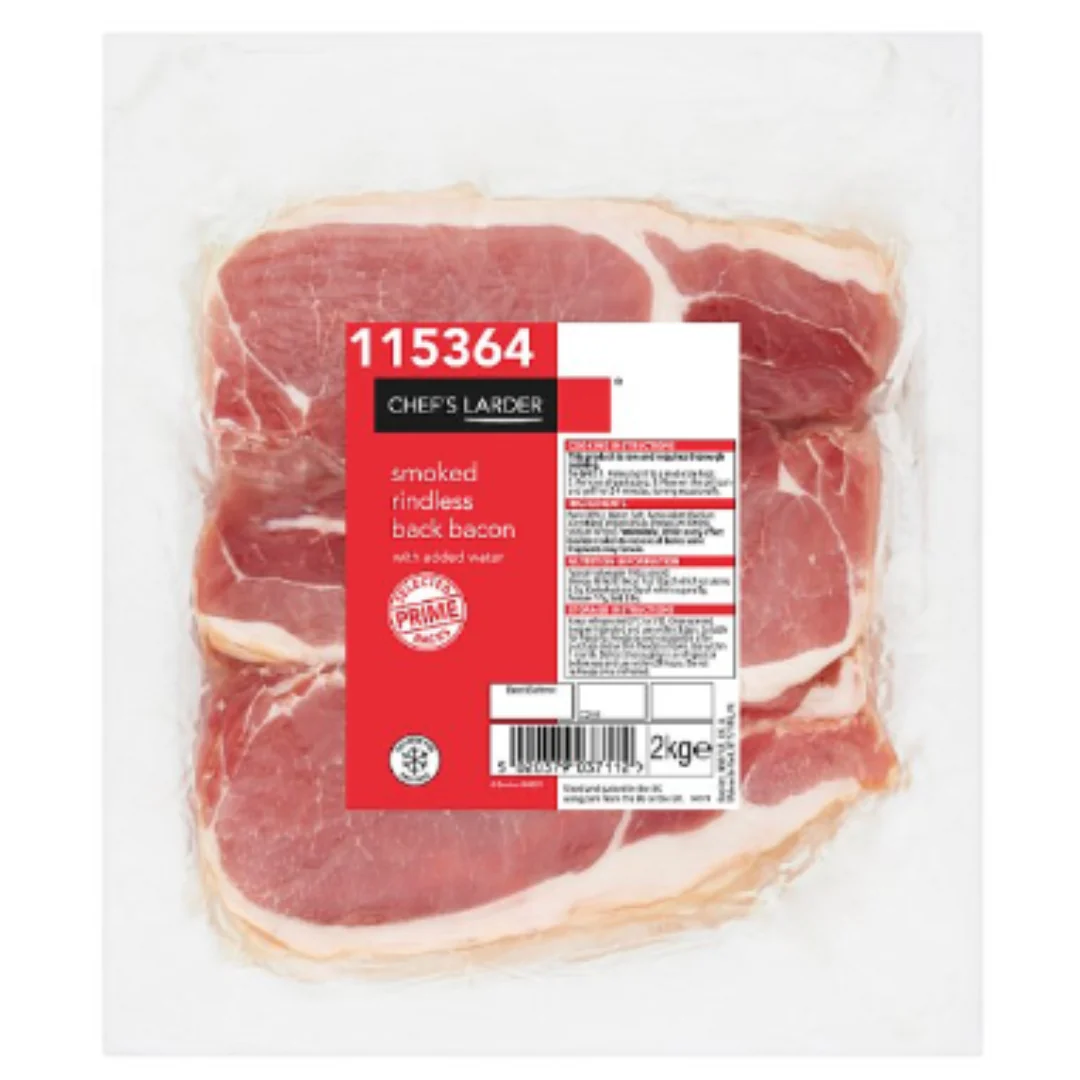 Chef's Larder Smoked Rindless Back Bacon with Added Water 2kg x 5 Packs