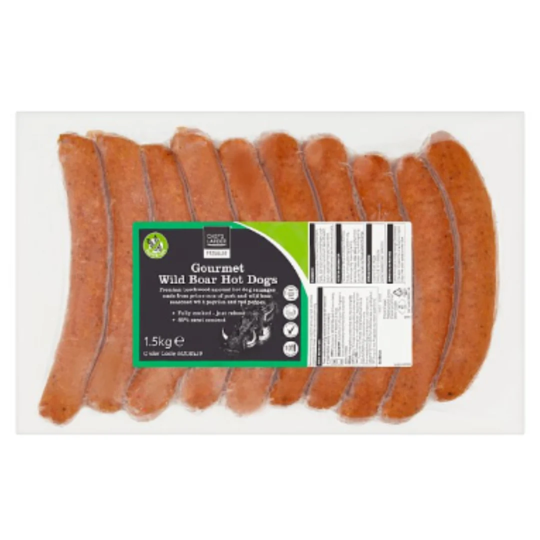 Chef's Larder Premium Gourmet Wild Boar Hot Dogs 1.5kg x 5 Packs