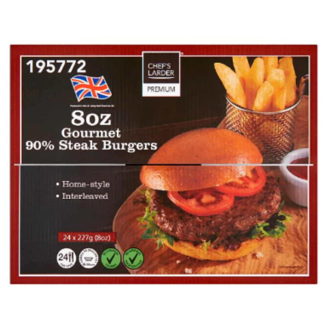 Chef's Larder Premium 8oz Gourmet 90% Steak Burgers 5.45kg x 1 Pack