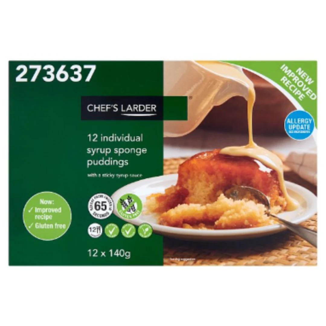 Chef's Larder 12 Individual Syrup Sponge Puddings 1.6kg x 1 Pack
