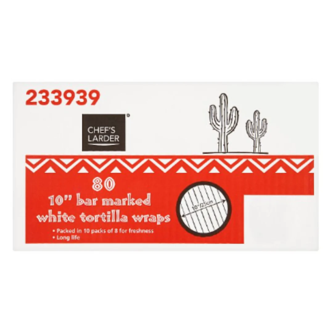 Chef's Larder 80 10'' Bar Marked White Tortilla Wraps x Case of 1
