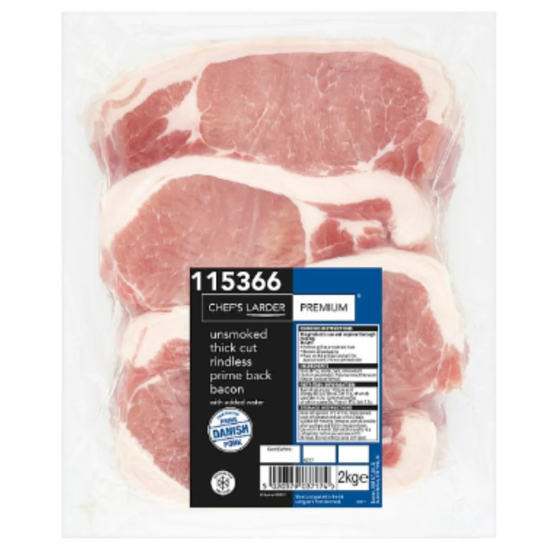 Chef's Larder Premium Unsmoked Thick Cut Rindless Prime Back Bacon 2kg x 5 Packs