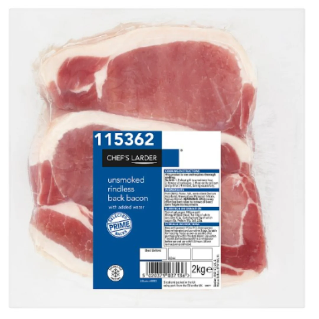 Chef's Larder Unsmoked Rindless Back Bacon 2kg x 1 Pack