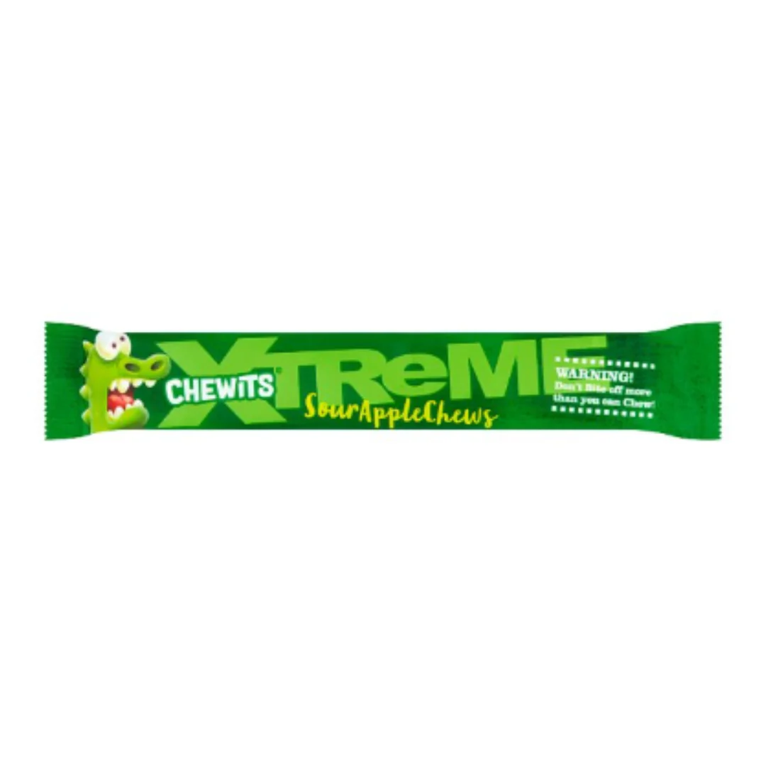 Chewits Xtreme Extremely Sour Apple Chews 34g x Case of 24
