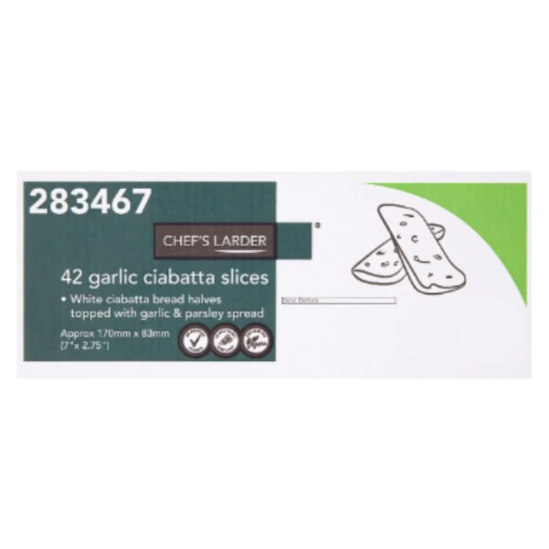Chef's Larder 42 Garlic Ciabatta Slices 3kg x 1 Pack