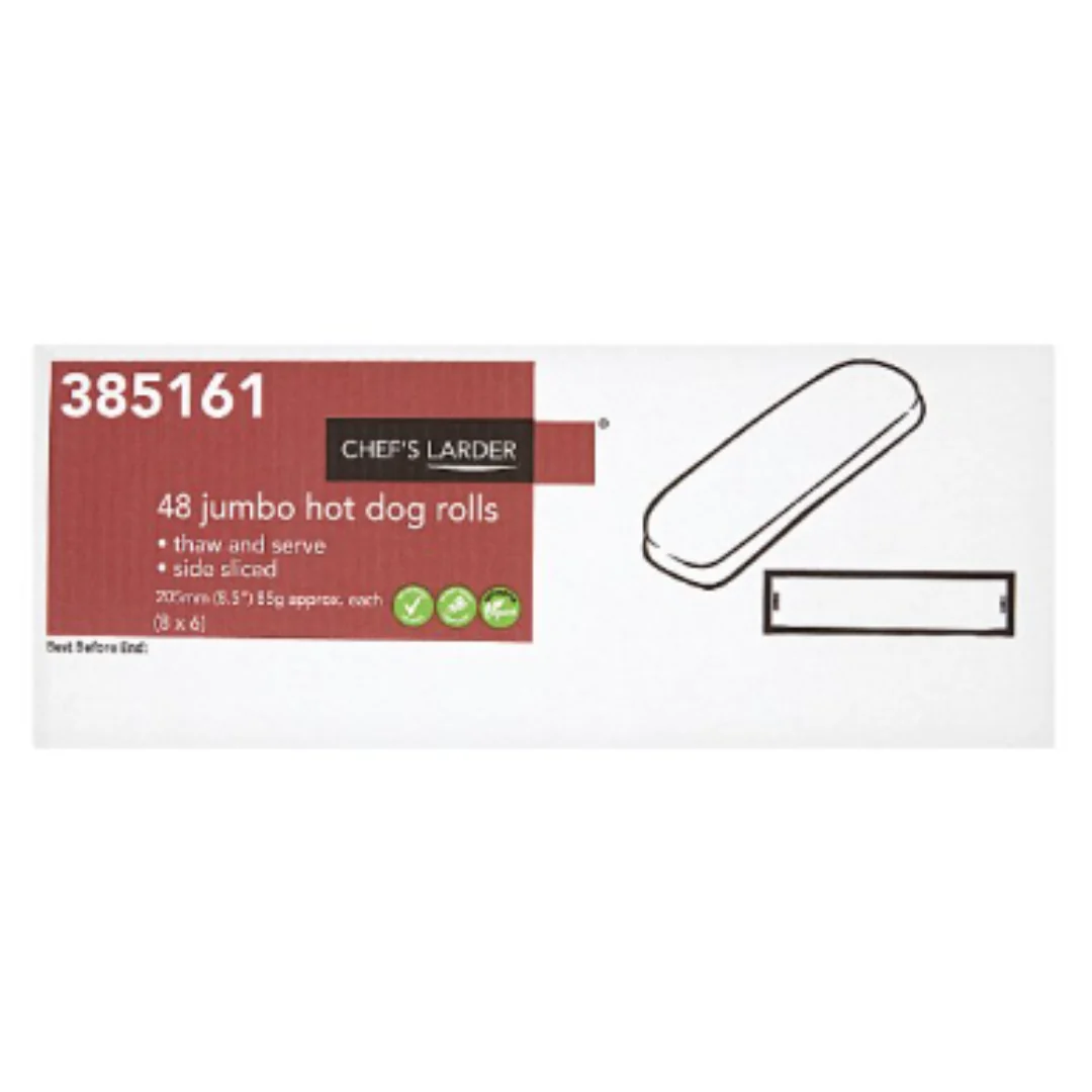 Chef's Larder 48 Jumbo Hot Dog Rolls 4kg x 1 Pack