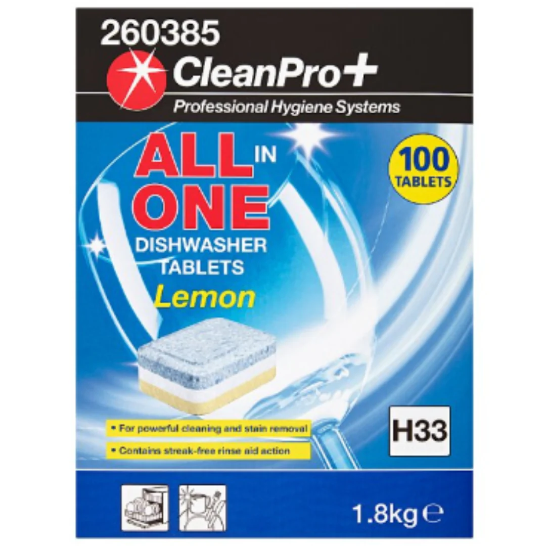 CleanPro+ All in One Dishwasher Tablets Lemon H33 100 Tablets 1.8kg x 1