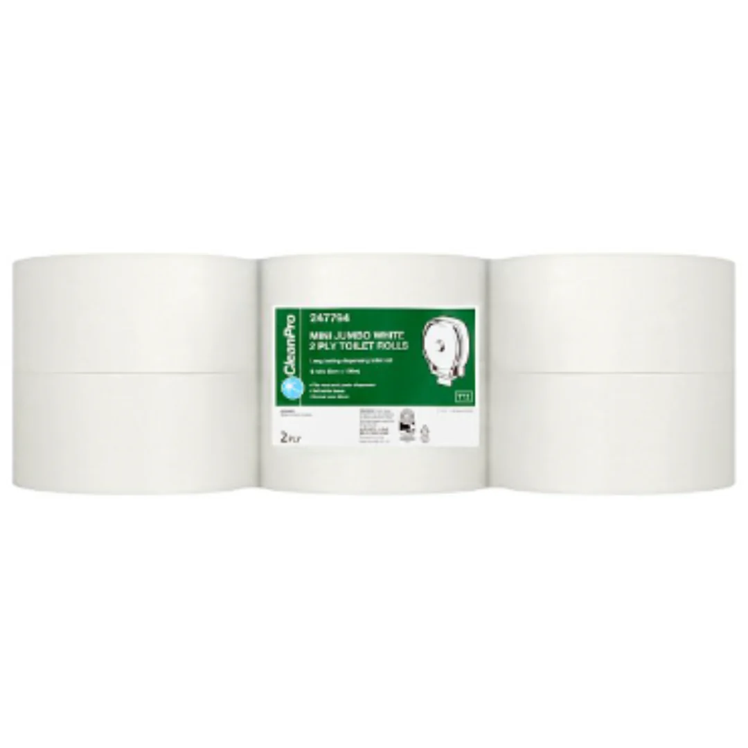CleanPro Mini Jumbo White 2 Ply 6 Toilet Rolls x Case of 1