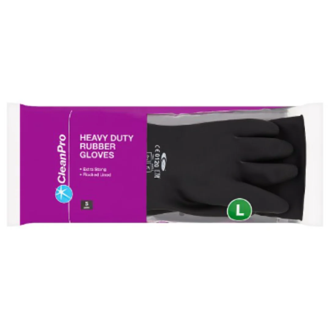 CleanPro Heavy Duty Rubber Gloves Large 5 Pairs x Case of 12