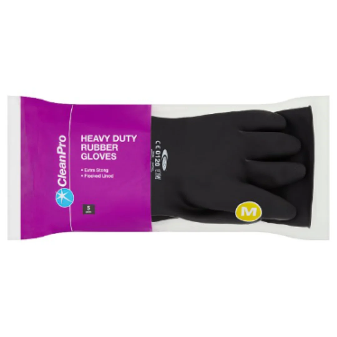 CleanPro Heavy Duty Rubber Gloves Medium 5 Pairs x Case of 1