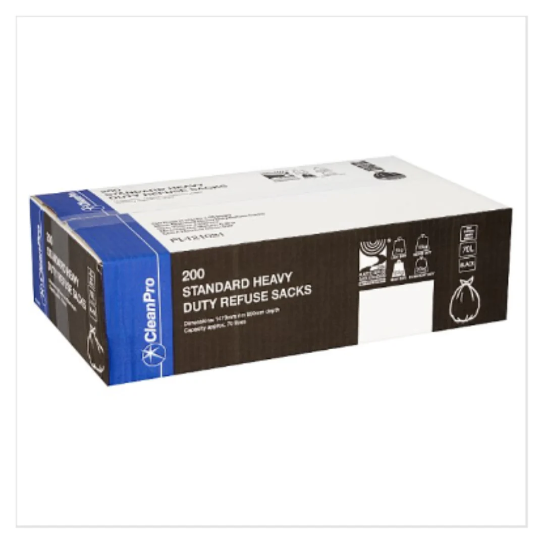 CleanPro 200 Standard Heavy Duty Refuse Sacks Black | Approx 200 per Case| Case of 1