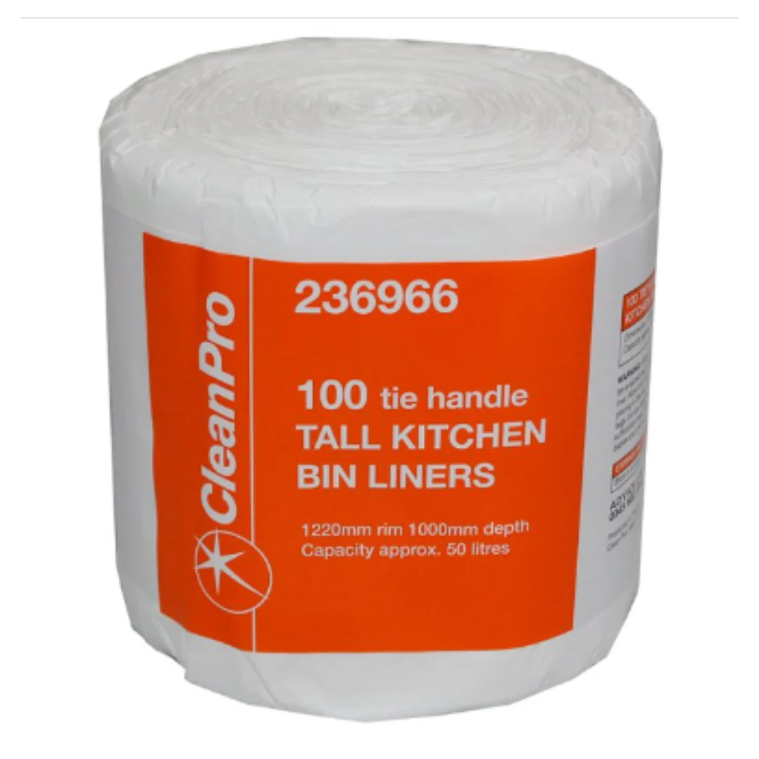 CleanPro 100 Tie Handle Tall Kitchen Bin Liners | Approx 100 per Case| Case of 4