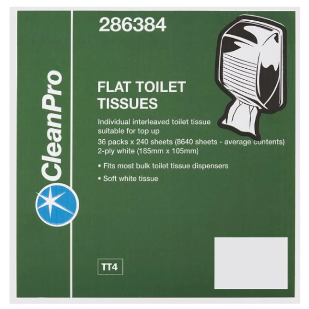 CleanPro Flat Toilet Tissues White 2 Ply 36 Packs 240 Sheets x Case of 1