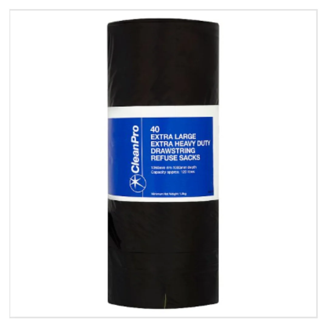 CleanPro 40 Extra Large Extra Heavy Duty Drawstring Refuse Sacks | Approx 40 per Case| Case of 6