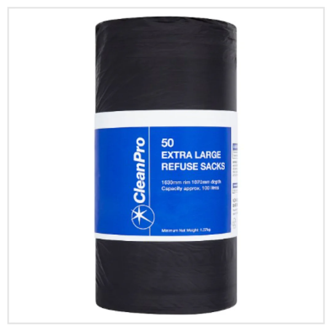 CleanPro 50 Extra Large Refuse Sacks | Approx 50 per Case| Case of 1