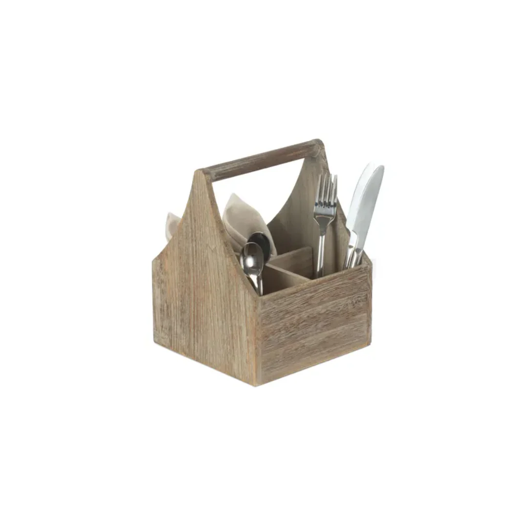Oak Effect Square 4 Section Cutlery Holder