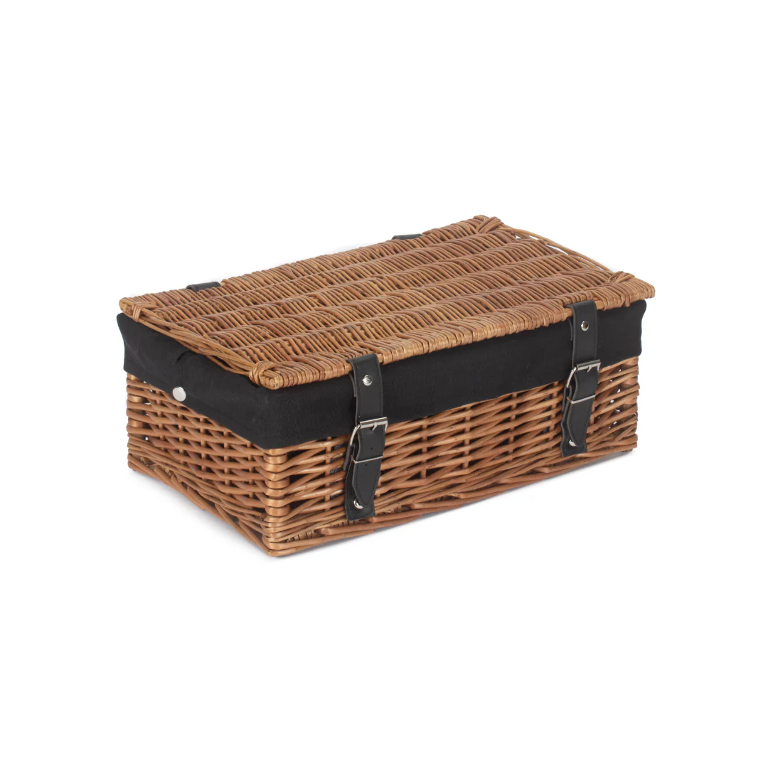 14 Inch Empty Wicker Hamper Basket - Double Steamed - Black Lining