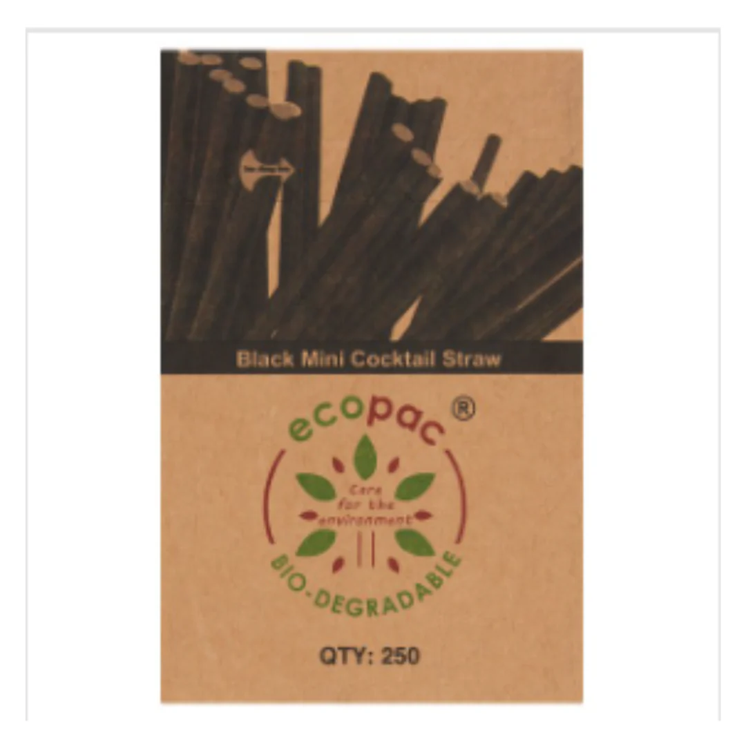 Ecopac Bio-Degradable 250 Black Mini Cocktail Straw | Approx 250 per Case| Case of 1