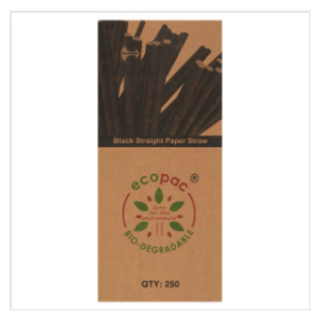 Ecopac 250 Black Straight Paper Straw | Approx 250 per Case| Case of 20